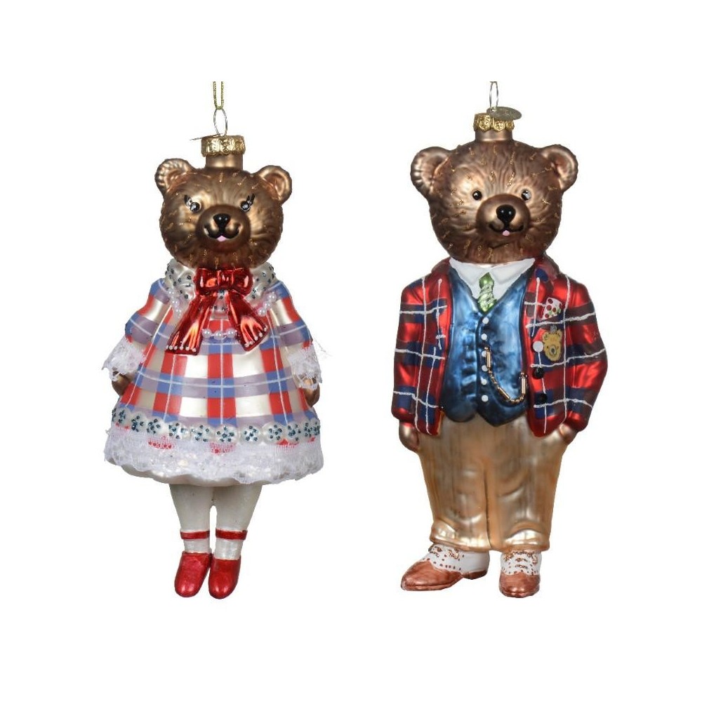 ORSO VETRO DA ALBERO H.16 CM. MASCHIO FEMMINA SCOZZESE